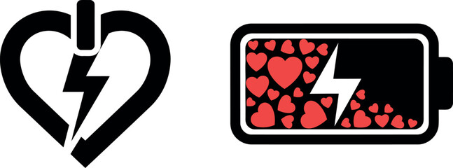 Heart charging and love energy battery vector illustration isolated on transparent background