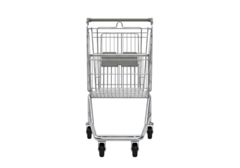Shiny metal shopping cart, isolated on transparent background