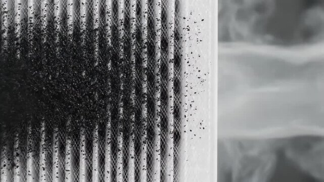 Black smoke and pollutants being trapped by white air filter 4K Video