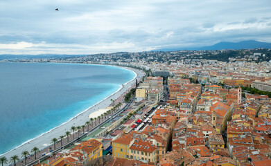 bay of French Riviera and old town of Nice in Southern France