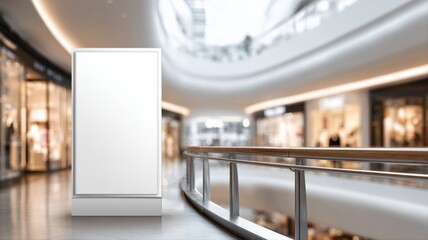Blank Advertisement Billboard Inside Modern Shopping Mall, Ideal for Marketing Campaigns and Promotional Content