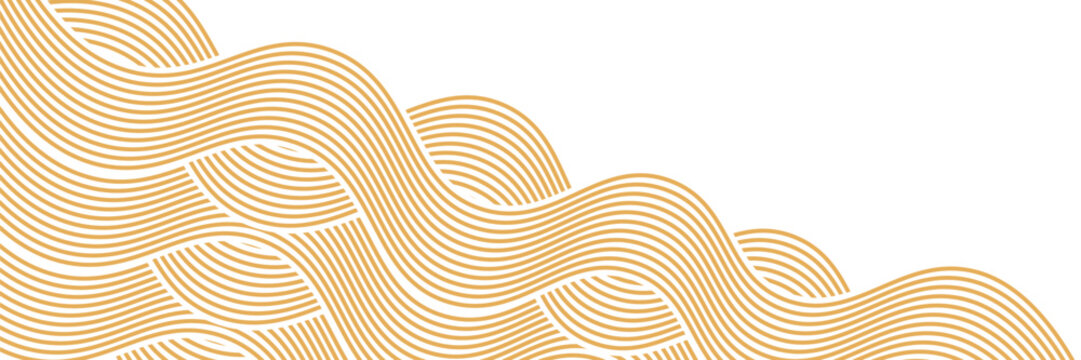 Curvy yellow lines. Ramen or noodle pattern. Pasta, tagliatelle or capellini background. Wavy spaghetti texture. Banner with traditional Italian, Chinese of Japanese food print. Vector illustration.