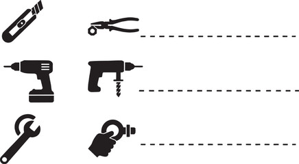 Set of common hand tools isolated on transparent background