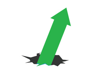 Large Green Business Arrow Emerging from a Hole, rising Up, Representing Economic and Business Breakthrough, Recovery, and Profit Growth
