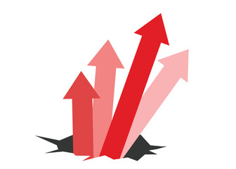 Four Business Arrows Competing to Escape from a Hole Representing Market Competition, Survival, and Recovery