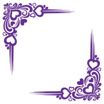 Purple HeartShaped Corner Frame Decorative Vector Illustration for Invitations or Greeting Cards