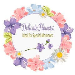 A wreath of delicate flowers and an inscription