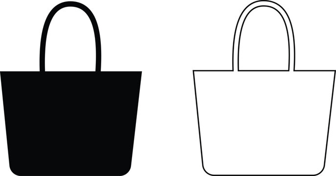 Women handbag icons set collection with purse bag tote clutch shoulder styles in flat and line design, fashion accessory outline illustration group for shopping retail UI branding