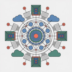 Stunning network connection diagram with cloud servers and data exchange