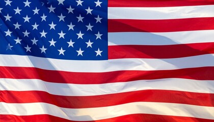 Obraz premium Waving American flag with stars and stripes against a vibrant sky with scattered clouds
