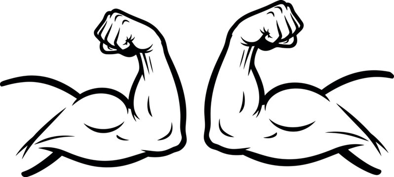 Strong muscular arms flexing biceps