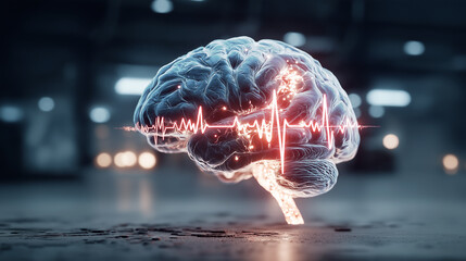 AI人口頭脳の思考の輝きとサイバーストーリーイメージ