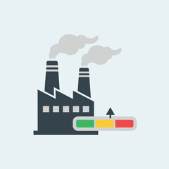 Obraz premium A factory emitting smoke with a rising pollution level indicator.