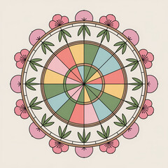 Vibrant circular pattern with colorful sections and floral design