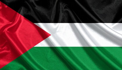 Fototapeta premium Horizontal Palestinian flag with black, white, and green stripes and red triangle on hoist side.