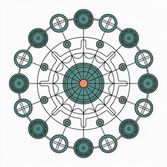 Intricate network diagram with interconnected nodes and circles