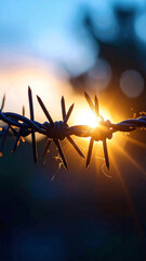 Wire Fence with Sunlight Breaking Through