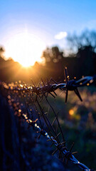 Wire Fence with Sunlight Breaking Through