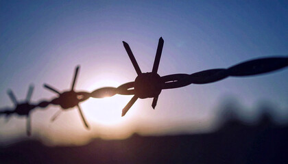 Wire Fence with Sunlight Breaking Through