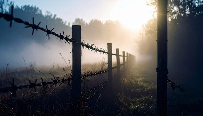 Wire Fence with Sunlight Breaking Through