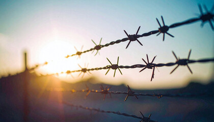 Wire Fence with Sunlight Breaking Through