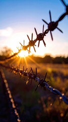 Wire Fence with Sunlight Breaking Through