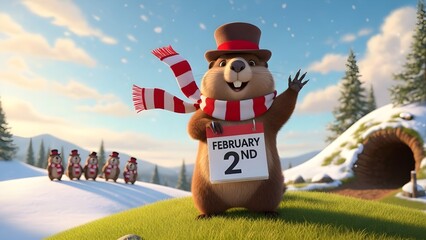 Groundhog day celebration with punxsutawney phil predicting six more weeks of winter on february 2nd