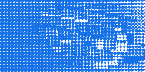 Young vector with circle shape. Dots halftone white and blue color pattern gradient grunge texture background.