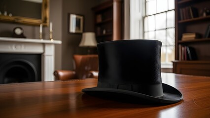 Presidents day tribute vintage top hat on wooden table in classic study setting honoring american leaders