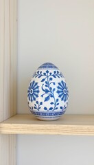 Elegant Blue and White Decorative Vase Wooden Shelf