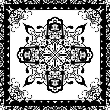 Illustration of bandana and scarf pattern design, unique abstract pattern with black and white colors