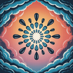 Vibrant floral pattern with teardrop petals in orange and blue hues