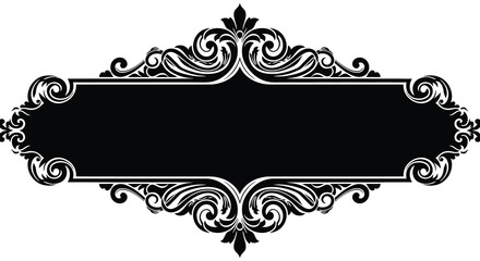 ornate black frame with swirling floral designs and a dark central space silhouette © nhpvect02