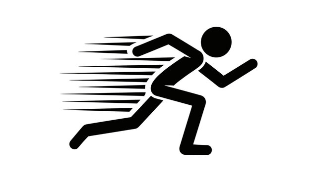 Black silhouette of a person running with motion lines. - Powered by Adobe