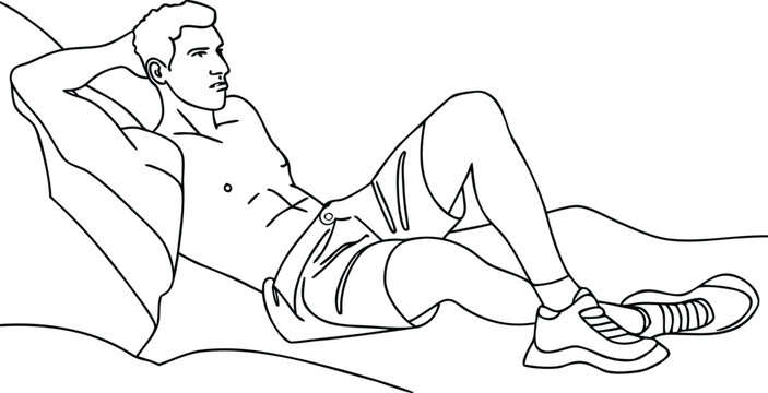 Man Performing Situps Exercise Vector Illustration, Fitness Training Workout Routine, Healthy Lifestyle Concept