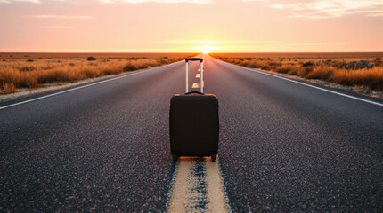 Suitcase on Endless Road Horizon