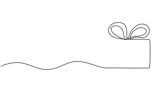 Animation continuous one line drawing of Holiday gift box icon. Surprise symbol in single outline style full lemth animation