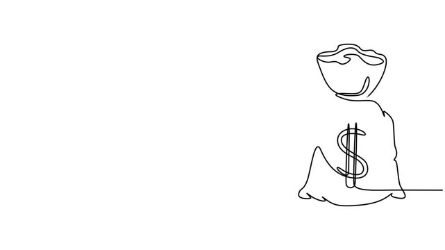 Money bag with euro sign continuous one line drawing animation, Full length animation High quality 4k video, Business symbol concept animated video. Animated technology logo. vector. Business loan.