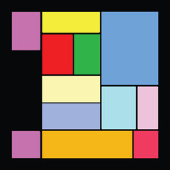 Geometric arrangement of gradient rectangles on black