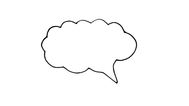 Hand-drawn, black, thought, bubble, animation, white, background, minimalist, cloud, style, communication, icon, social, media, videos, creative, digital, presentation, sketch, doodle, element.

