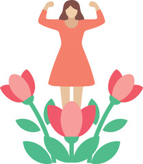 Empowered Woman Standing Among Flowers Illustration for International Women's Day Celebration