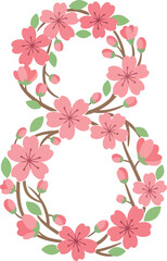 Floral Number 8 Illustration for International Womens Day Celebration, Elegant Pink Blossom Design