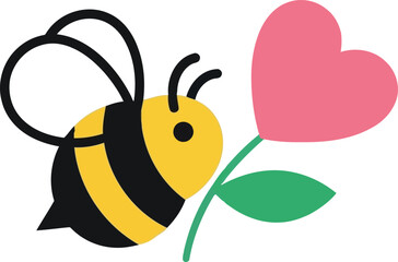 Cute Bee with Heart Flower Illustration for International Women's Day Greeting Cards and Designs