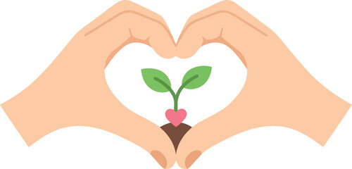Women's Day Heart Hands with Seedling Vector &ndash; Growth, Love, and Empowerment Illustration