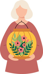 International Womens Day Illustration with Woman Holding Floral Lantern, Empowerment Concept