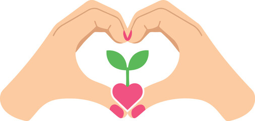 Women's Day Heart Hands with Plant Icon &ndash; Empowerment, Growth, Love, Feminine Care Vector