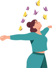 International Womens Day Illustration of Happy Woman with Butterflies Celebrating Freedom and Empowerment