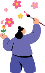 Creative Woman Painting Flowers Illustration for International Women's Day Celebration
