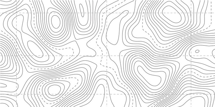 A detailed topographic map illustration shows contour lines representing varying elevations and terrain features in a muted palette