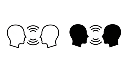 Outline and solid silhouette icons representing human communication and conversation concept